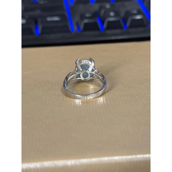 Silver 925 ring with beveled stone in setting appears to be man made sz 6.5 - Picture 3 of 7